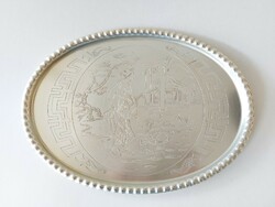 Old Japanese patterned metal tray oval oriental tea holder