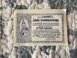 School church raffle ticket, with the support of Dr. Nándor Rótt.