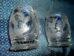 2 crystal glass jugs with a polished hunting scene - the price applies to 2 pcs