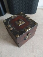 Small wooden cube box with copper overlay