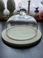 Larger glass cheese container, cake container, food container on an olive base
