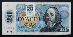 Csehszlovákia 20 Korona / Korun 1988, F+, Felülbélyegzett
