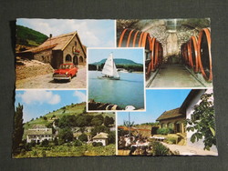 Postcard, Badacsony, mosaic details, Kisfaludy house, Moskvitz 403 car, view, wine bar, cellar