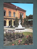 Képeslap, Balatonfüred, SZOT szanatórium, Kisfaludy Gyík akt szobor, park részlet