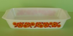 Francia arcopal -jénai- tejüveg tálaló, retró virágmintás