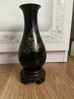 Nagyonszép Kinai kézzel festett  lakk fa váza .