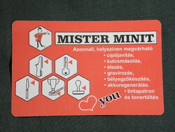Kártyanaptár, Mister Minit cipőjavítás, kulcsmásolás,élezés,grafikai rajzos,reklám figura, 2006, (6)