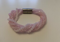 Beautiful new multi-row faceted stone twisted pink bangle bracelet