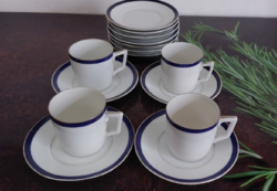 Antique cobalt blue-gold striped porcelain mocha coffee set with 4 cups and 6 plates
