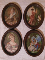 Needle tapestry - 4 pcs !! - 24.5 Cm - antique - handmade - wooden frame - glass - flawless