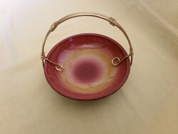 Kerámia asztalközép kínáló kosárka alumínium füllel 13x12cm 1960- retro DDR