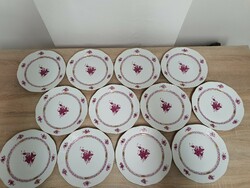 Herend purple flat plate with Appony pattern, 12 pieces!