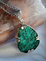 Raw dioptase 925 sterling silver pendant