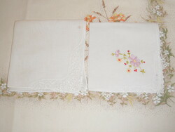 Older lace, hand-embroidered decorative handkerchief (2 pcs.)