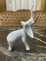 Hollóházi elefánt porcelán figura nipp fehér aranyozott