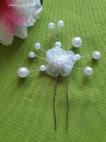 Wedding had119 - organza floral bridal hairpin with white pearls, hair ornament