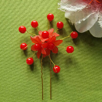 Wedding had135 - beaded floral red wedding hairpin, hair ornament