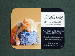 Card calendar, smaller size, malitex men's and women's tailoring shop by the meter, Pécs, cat, cat, 2007, (6)