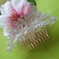 Wedding had133 - bridal rhinestone floral leaf hair comb, hair ornament