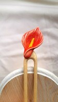 Carved wooden, painted calla flower patterned hairpin, hair ornament