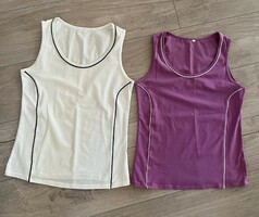 2 sleeveless sports tops, tops together