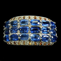 925 Silver ring with genuine kyanite and sapphire gemstones