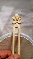 Carved wooden, natural maple wood hairpin with narcissus flower pattern, hair ornament