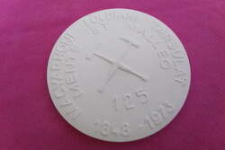 Porcelán máz nélküli plakett Herend 11,5cm 1973 Magyarhoni Földtani Társulat 125 éves biskvit