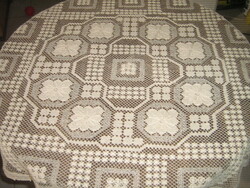 Ekrü round needlework lace tablecloth with beautiful Art Nouveau features