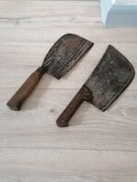 2 old hatchets, meat hatchets