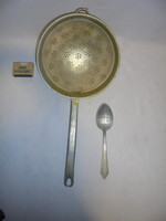 Old aluminum, pasta strainer with handle and strainer spoon - together