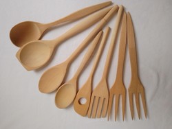 Wooden serving plate serving picker kitchen cutlery package spoon fork ladle slotted spoon unused 8 pcs