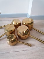 Set of 5 antique French copper pourers and legs