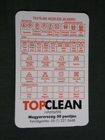 Kártyanaptár, Top Clean ruhatisztító üzletek, Textíliák kezelési táblázat, 2007, (6)