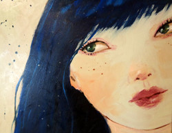 Chinese girl (contemporary painter/graphic artist Ágnes Laczó) original acrylic painting on woodblock portrait