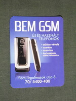 Kártyanaptár,kisebb méret, Bem GSM mobiltelefon üzlet, Pécs, 2008, (6)