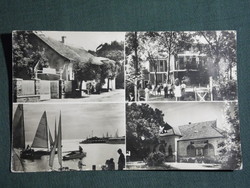 Postcard, Balaton szárszó, mosaic details, resort, peace cinema, pier, port