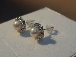 Silver hallmarked genuine pearl earrings