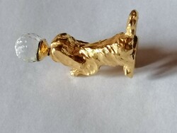 Fire-gilded, ball-playing dog miniature 663 decorated with real crystal stones.