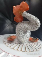 Herendi porcelán: Poisson Ko-i halas leveses tál, 5 literes porcelán leveses kupola alakú tetővel