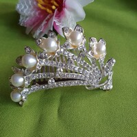 ESKÜVŐ HAD53 - Menyasszonyi kristályköves gyöngyös hajfésű hajdísz virágkosár