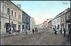 Transylvania (Romania) Torda (Turda), street view 1914 (published by József Füssy - railway station stamp)