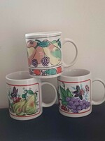 3 large retro mugs with fruit patterns