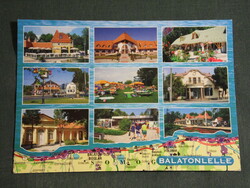 Postcard, balaton doll, mosaic details, resort, post office, train station, beach, restaurant,
