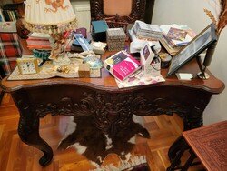 Bolivian carved wooden desk with chair
