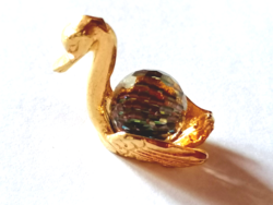 Fire-gilded lucky swan miniature 662 decorated with genuine crystal stones.