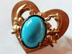 Vintage heart-shaped brooch with turquoise stone 636.