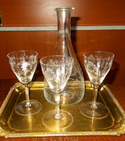 Old polished wine set with 3 glasses