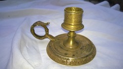 Antique copper candle holder with tongs - Greek engraved motif, preserved intact