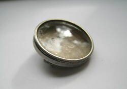 Antique silver openable pin with glass plate, photo or relic holder